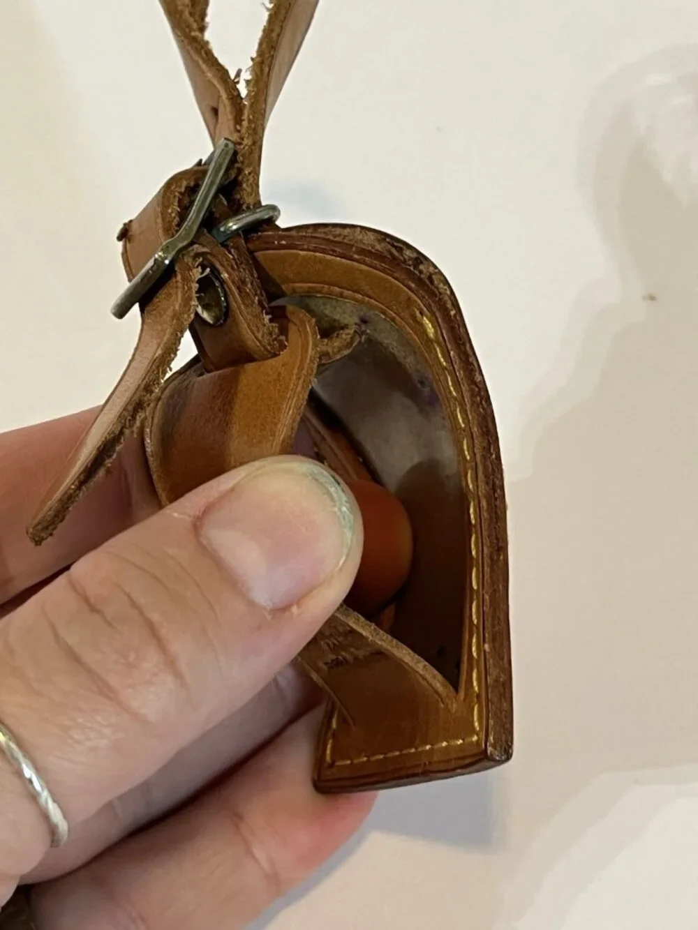 Authentic Louis Vuitton Vachetta Leather Luggage Tag Brass Buckle Made France